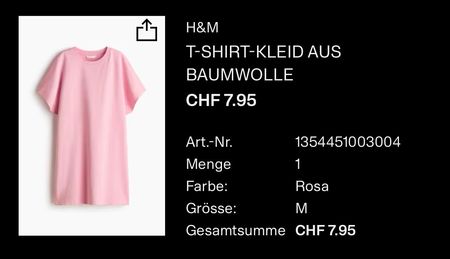 T-Shirt-Kleid H&M Baumwolle rosa Grösse M neu