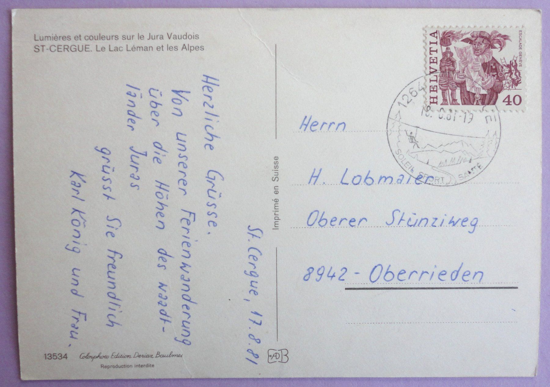 Cartoline postali: St. Cergue – Difettoso da Fétigny venduto da Billy2miny 1