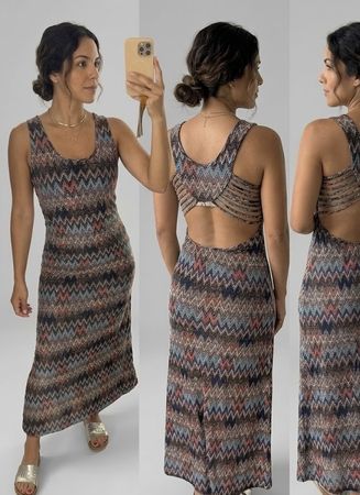 Kleid Zickzackmuster maxikleid 38 42 neuwertig rückenfrei 
