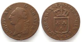 LOUIS XVI Sol 1785 BB STRASBOURG var. petit BB cuivre TTB