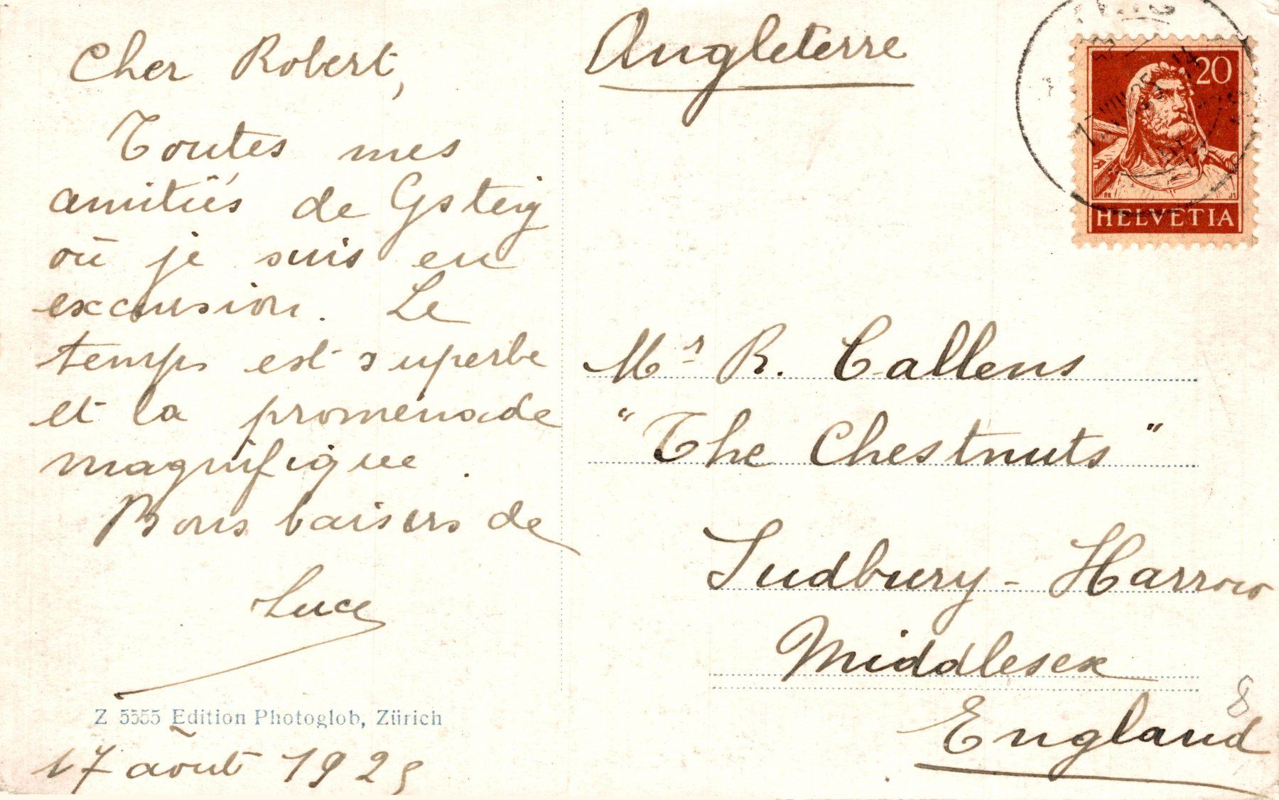 Cartoline postali: Gsteig (1192 m.) – Usato da Bronschhofen venduto da Astore 1