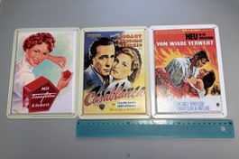 3er Set Vintage Blechschilder – Casablanca, Vom Winde verweh