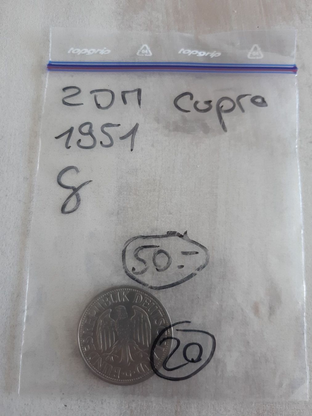 Alle Münzen: 2 Deutsche Mark cupro 1951 – Gebraucht aus La Place (Ayent) von Tho57