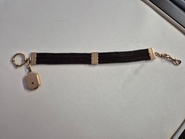 Antike Haarkette, Golddoublé, für Taschenuhr, 2. Biedermeier