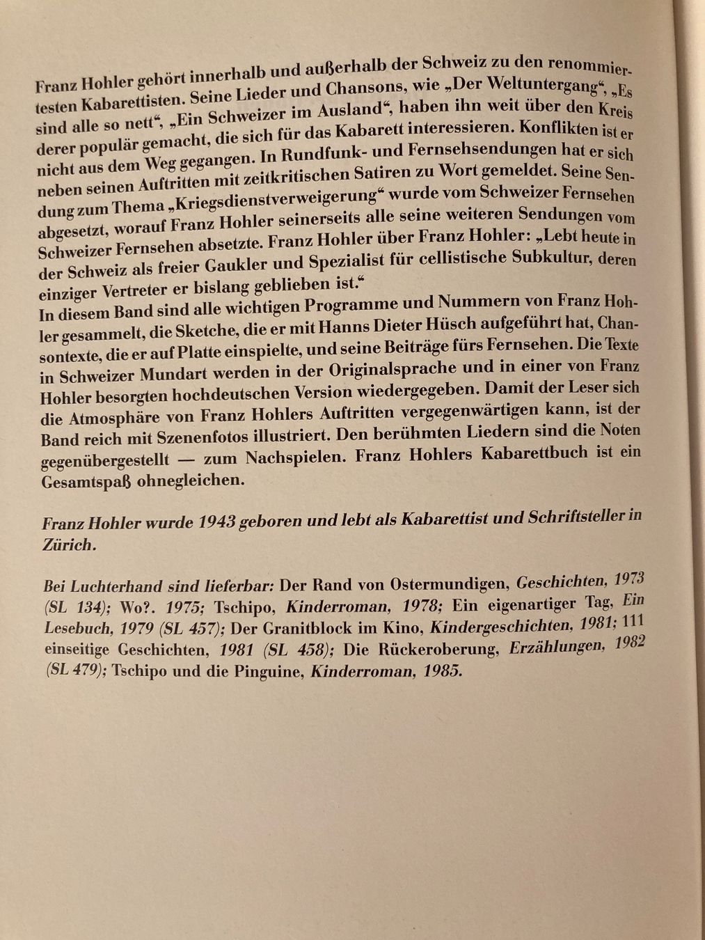 Libri: Franz Hohler, Das Kabarett Buch – Usato da Baden venduto da Yoyo1 1