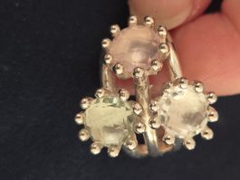 Edelstein Ring Silber Rosenquarz, Bergkristall, Amethyst