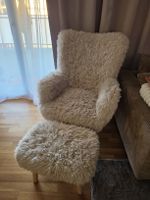 Sessel mit Fusshocker Plüsch beige super  Zustand