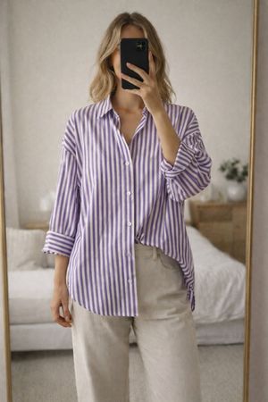 Zara Striped Oversized Shirt - Purple & White - Size M