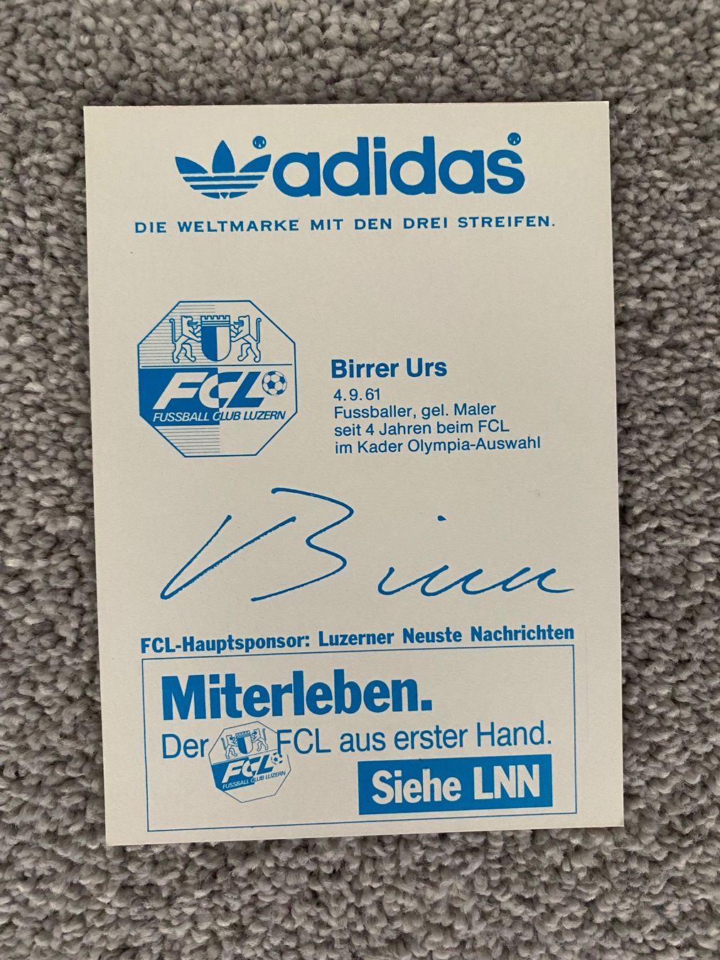 Autogramme: Autogrammkarte Urs Birrer, FCL – Gebraucht aus Mörel von tim_w9py 1
