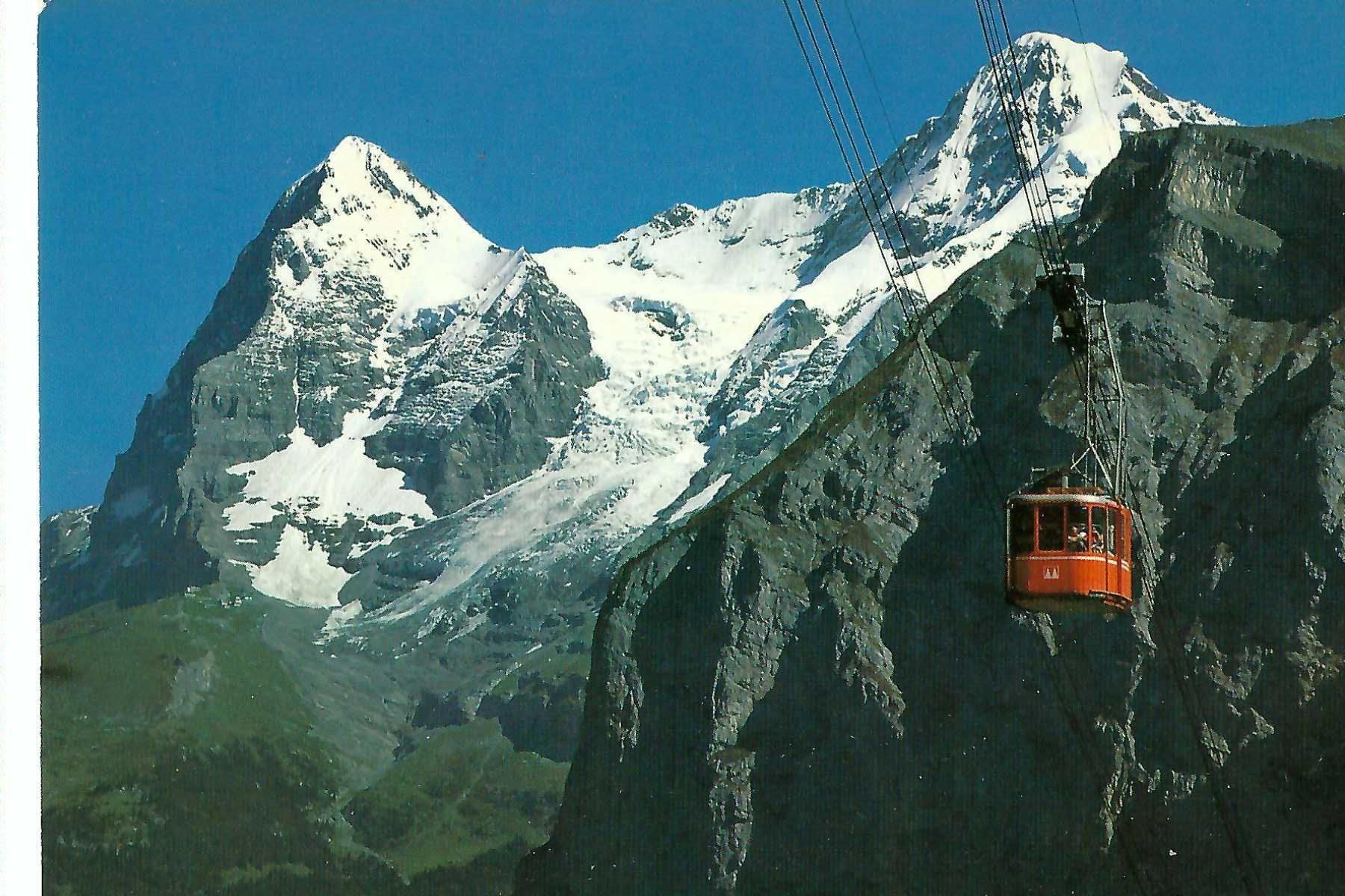 Cartoline postali: Mürren: Eiger Mönch Schilthornbahn, Luftseilbahnkabine – Usato da Thun venduto da 44wart