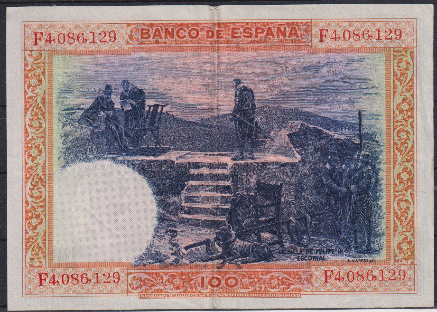 Banconote: Spanien 1925: 100 Pesetas Note – Usato da Eschlikon TG venduto da PhilCon 1