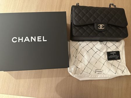 Chanel Black Caviar Jumbo Classic Double Flap Silver Chain