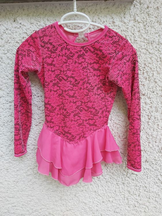 Robe De Patinage Artistique Fille Avec Strass - Manches Longues En Tulle - Justaucorps Brillant