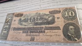 Konföderierte Staaten von Amerika 10 Dollar Schein 1864