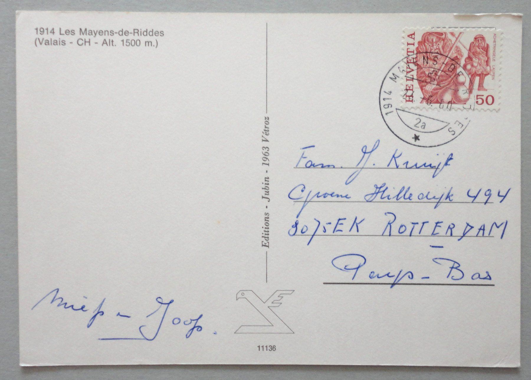 Cartoline postali: La Tzoumaz - Les Mayens-de-Riddes – Usato da Fétigny venduto da Billy2miny 1