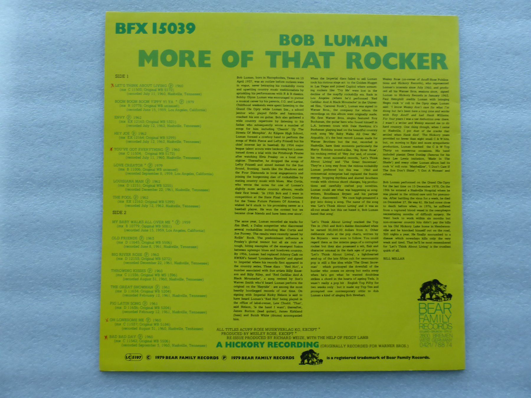 Vinyles: VINYL  LP  BOB LUMAN – D'occasion à Küssnacht am Rigi par Sunnestrahl 3