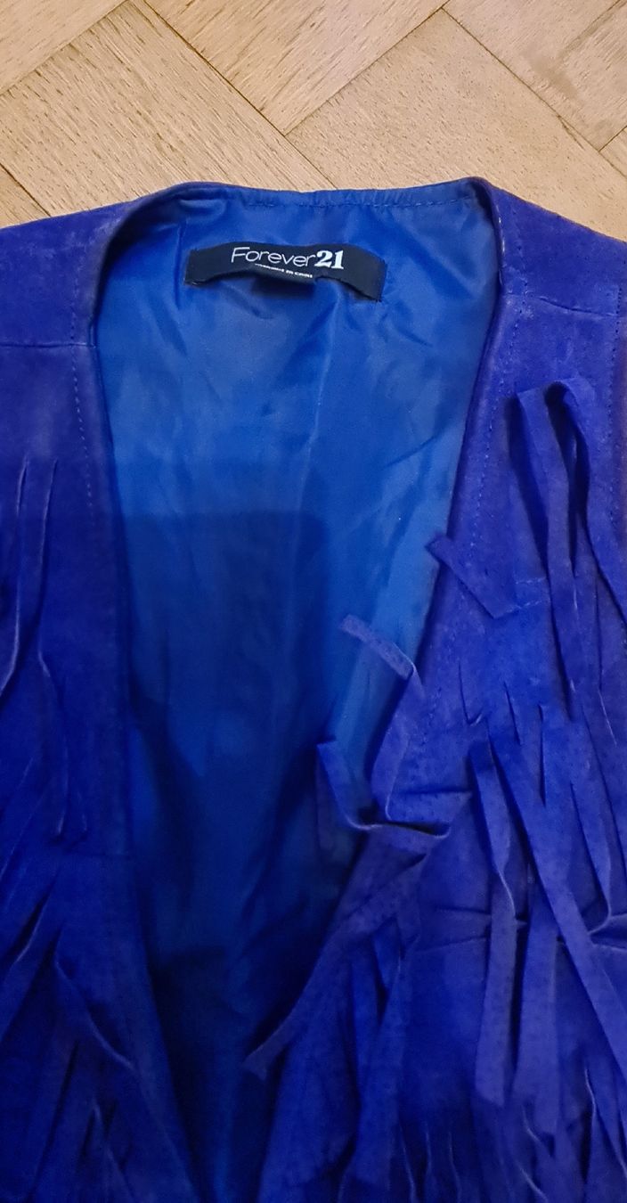 Gilet & Giacche senza maniche: Gilet en cuir daim bleu électrique taille S – Usato da Genève venduto da Saleena 5