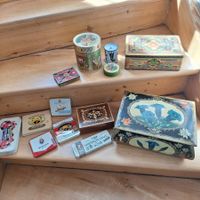 Diverse Blechbüchsen, Blechschachtel, grosse Enzian-Schachte