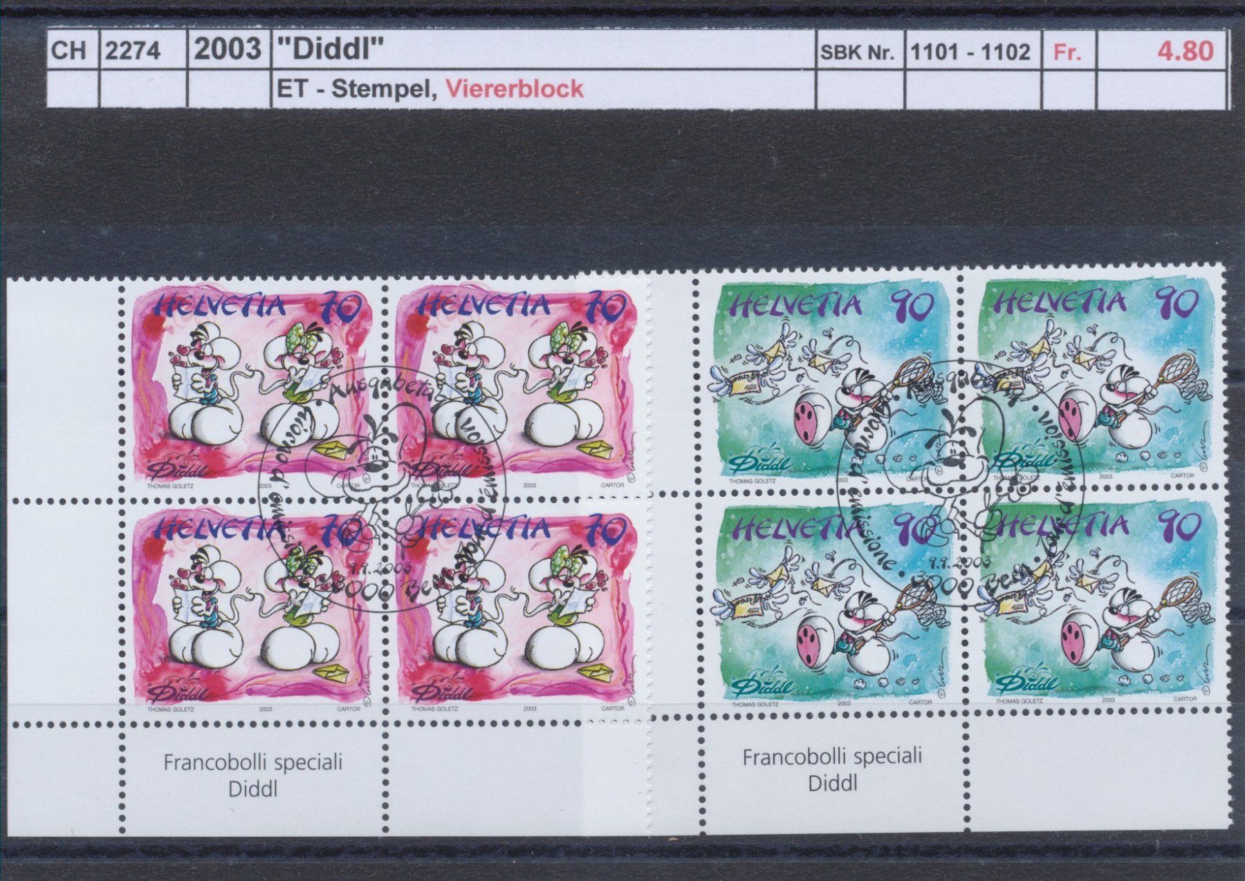 Tutti i francobolli: 2003 "Dddl" - Viererblock, ET- Stempel – Usato da Winterthur venduto da Zupogeru