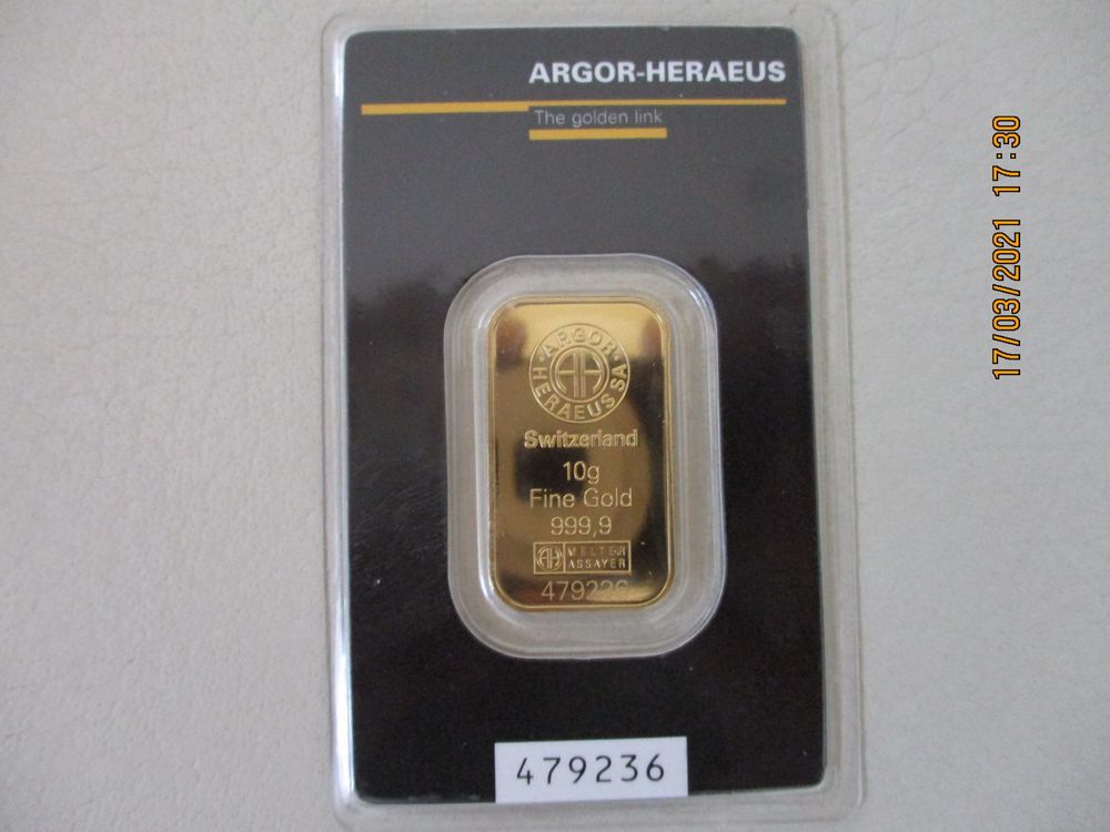 Metalli preziosi: Goldbarren 10 Gramm - Fine Gold 999.9- Zertifiziert – Usato da Liestal venduto da Disc-Point