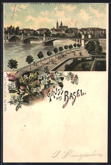Cartoline postali: Litho Basel, Partie an der Wettsteinbr – Usato da Berlin venduto da bartko-reher