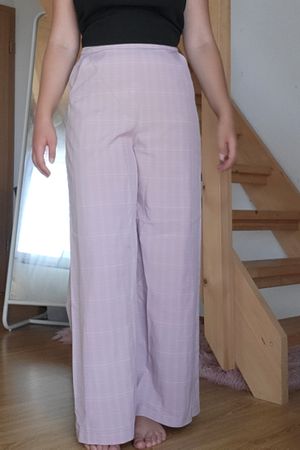 Pantalon large femme rose à carreaux taille S