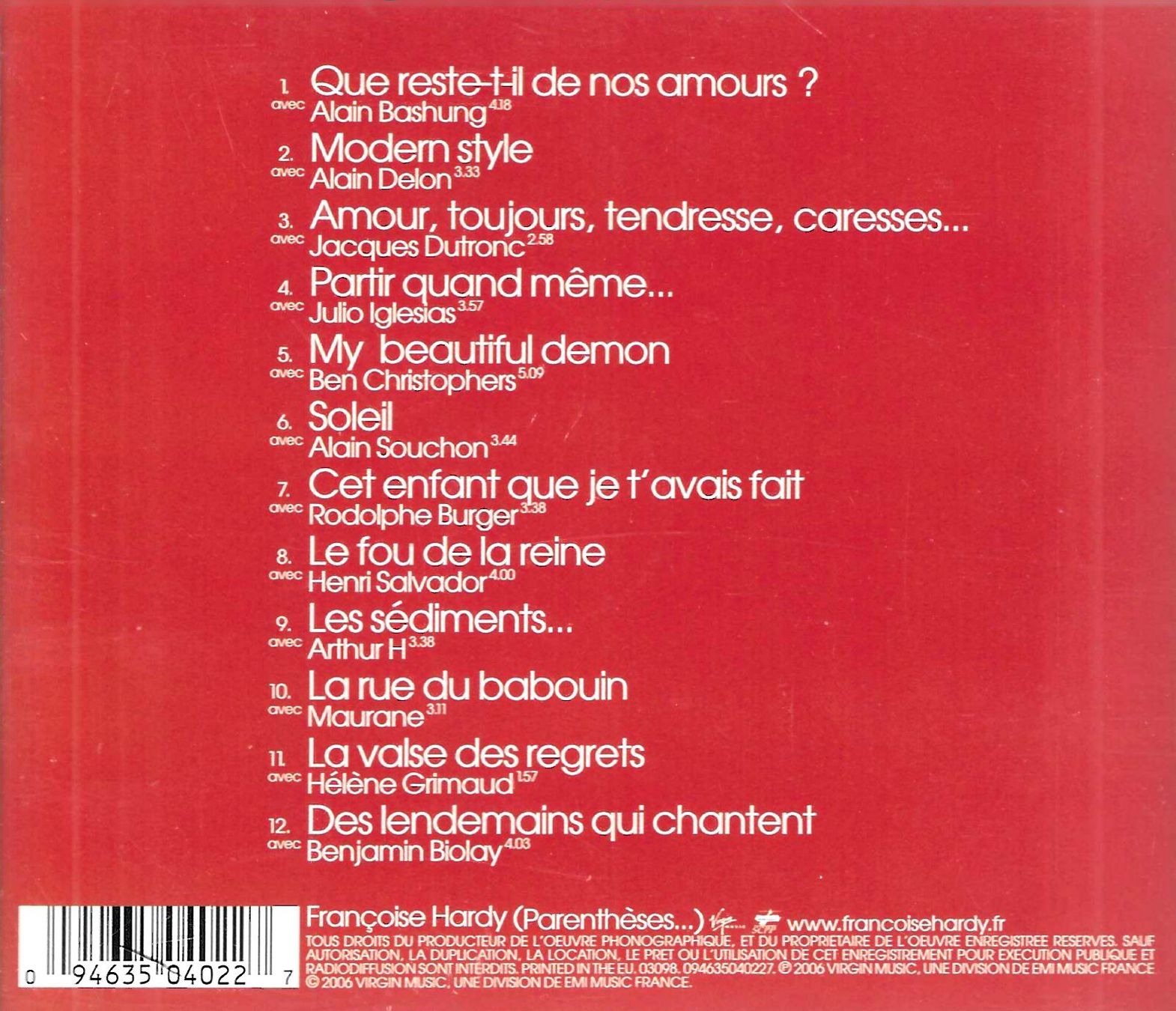 CDs: Françoise Hardy - Parenthèses – D'occasion à Savagnier par Ne2065 1