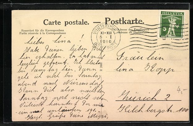 Cartes postales: AK Winterthur, Technikum, 1916 – D'occasion à Berlin par bartko-reher 1