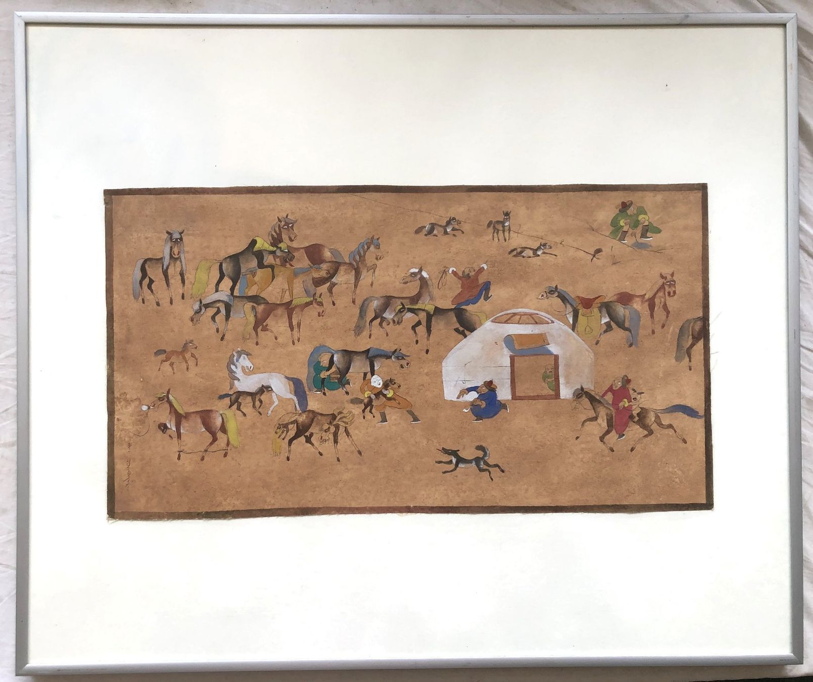 Gemälde: Mongolisches Gemälde Mongol Zurag - Steppenleben Pferde – Gebraucht aus Schaffhausen von durruti