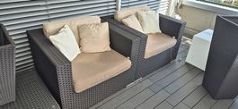 Hochwertiges Rattan Lounge-Set inkl. Zubehör & Pflanztöpfen