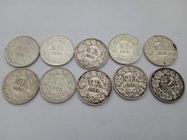 Zehn Silbermünzen 