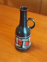 Vase vintage en céramique noire design géométrique 60-70s