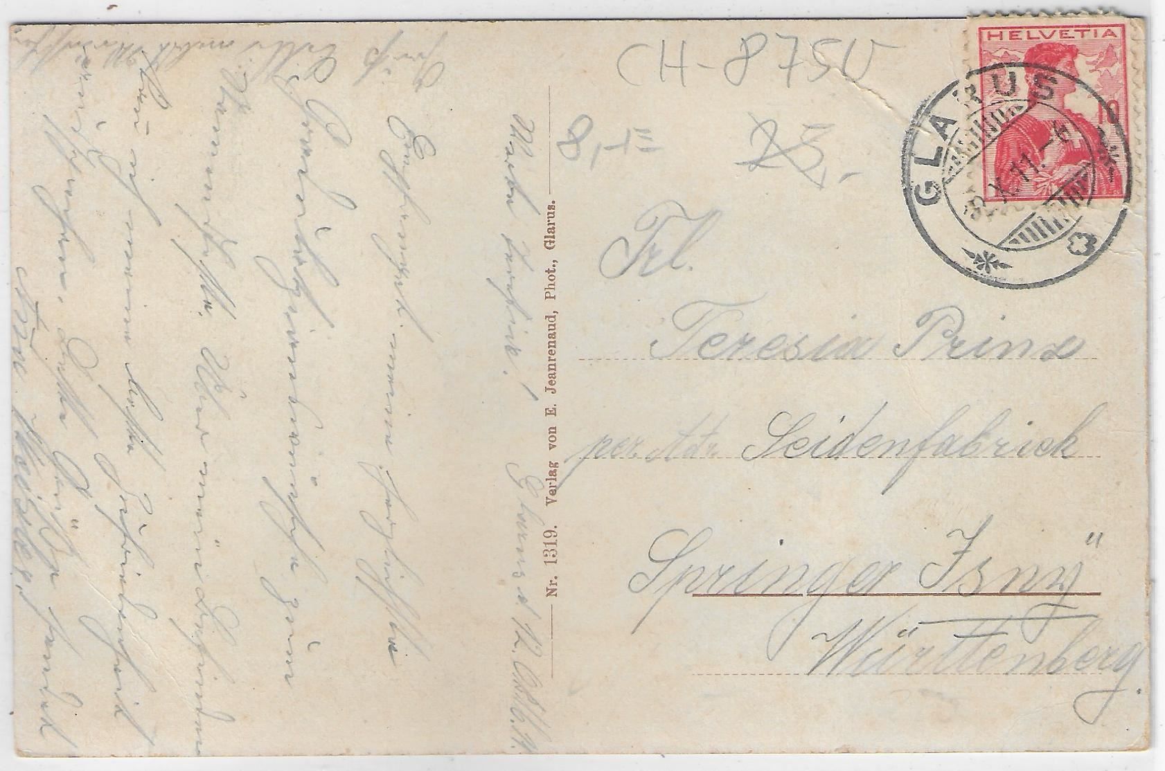 Cartoline postali: Glarus - Bahnhof- u. Burgstrasse - Litho – Usato da Ettingen venduto da Kartenplanet 1