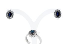 Set Saphir Ring und Ohrstecker 18K Weissgold *S3345
