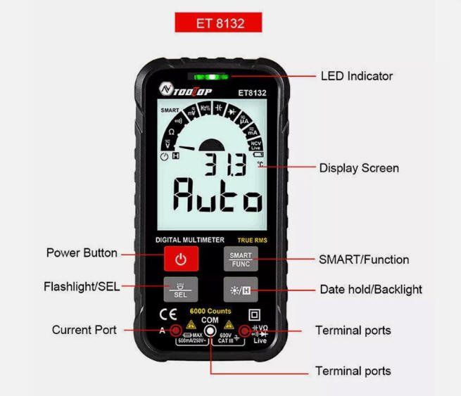 Misurare: TOOLTOP ET8132 LCD-Bildschirm Multimeter DC AC Spannung – Nuovo e nell'imballaggio originale da Basel venduto da David25 1