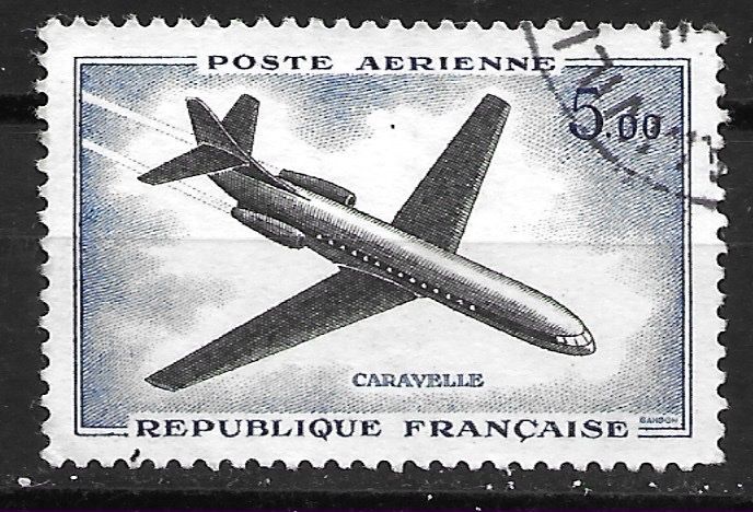 Tutti i francobolli: Frankreich 1960: Passagierflugzeug Caravelle – Usato da Zürich venduto da Rainstamps