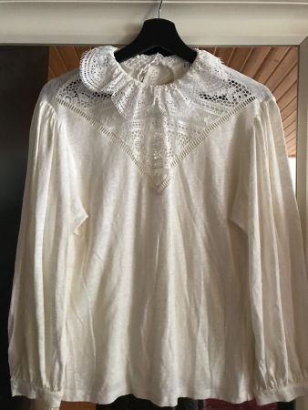 Blouse CLAUDIE PIERLOT, taille 1, lin blanc cassé