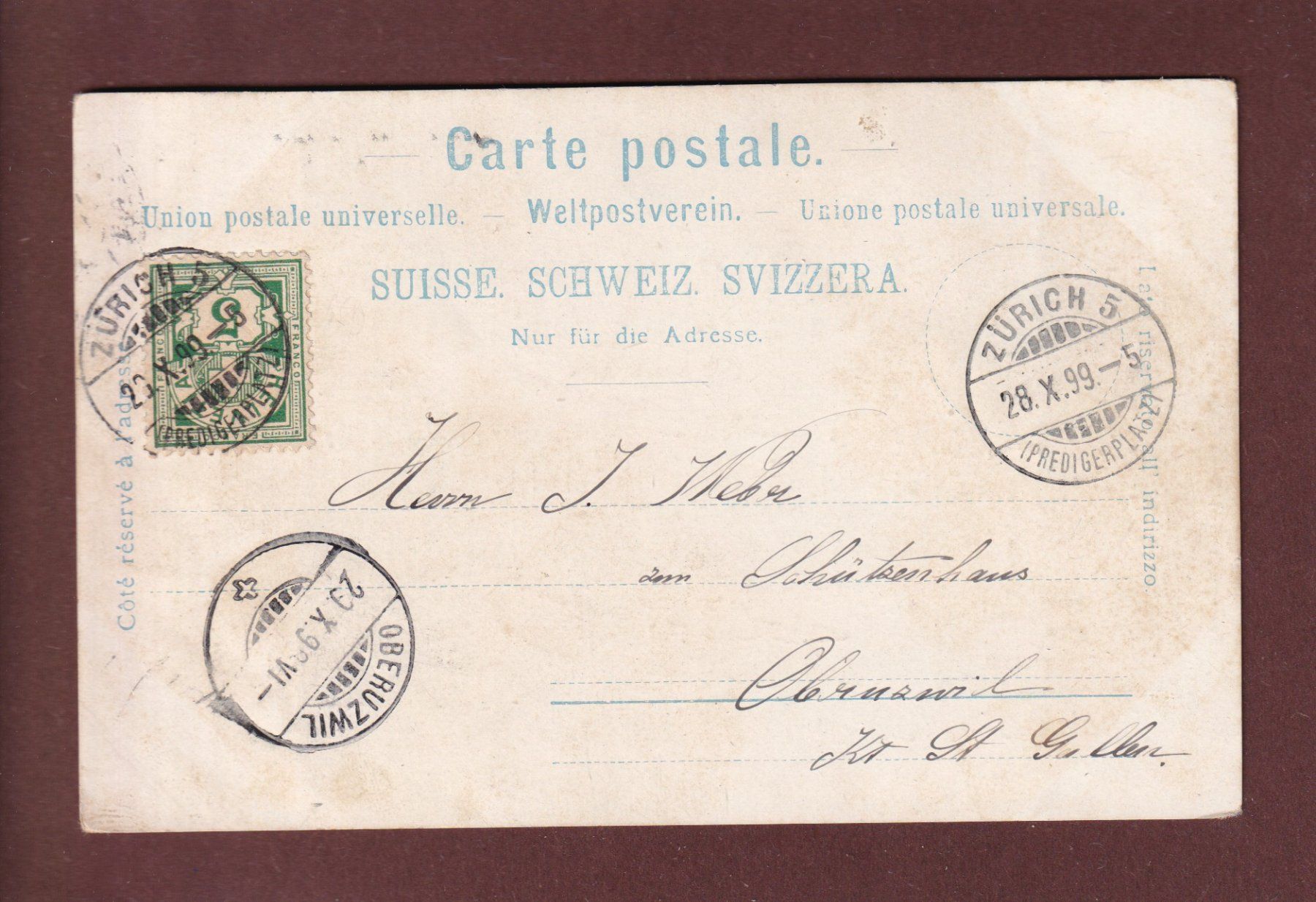 Cartoline postali: ZÜRICH - Tonhalle - 1899 – Usato da Pully venduto da nicecards 1