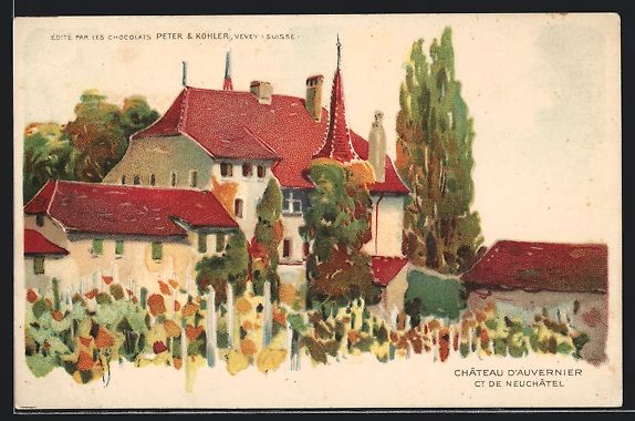 Cartoline postali: Lithographie Auvernier, Chateau, Schloss – Usato da Berlin venduto da bartko-reher