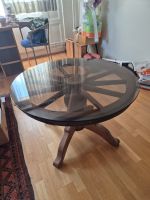 Runder Ahorn Holztisch mit Glasplatte, Vintage