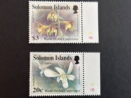 Solomon Inseln Briefmarken, Orchideen, 2 Stk., Top Zustand