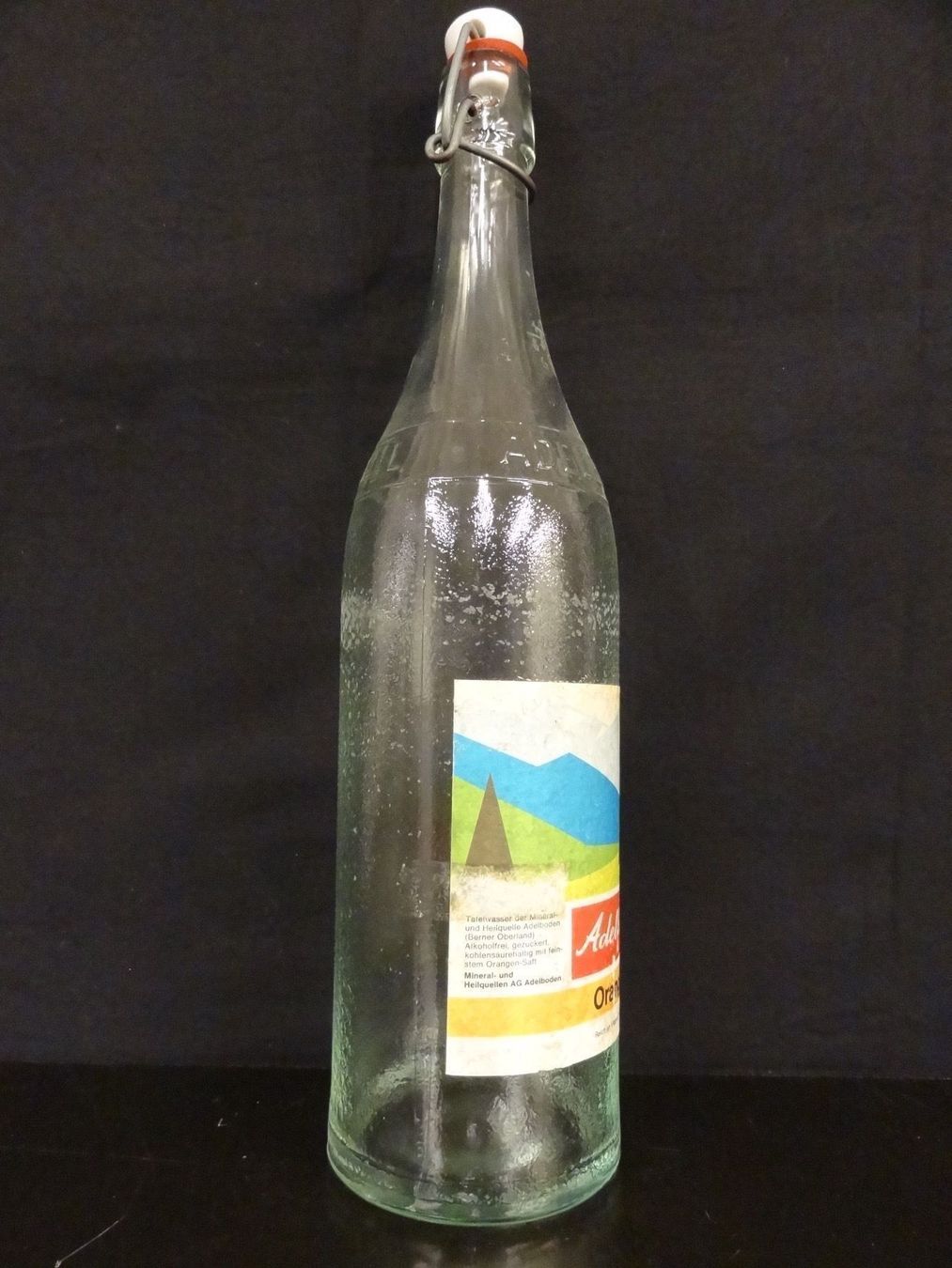 Bicchieri, Caraffe & Bottiglie: alte Flasche ADELBODNER ORANGE FIN 1962 – Usato da Kerzers venduto da Flaschenposten 1