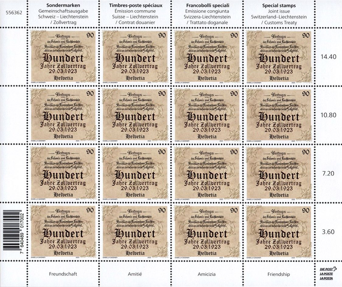 Alle Briefmarken: Bogen Zollvertrag Schweiz-Liechtenstein** 2023 – Neu (gemäss Beschreibung) aus Dottikon von haeusibuh5