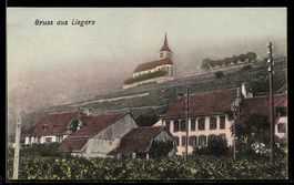 AK Ligerz, Kirche und Ort mit Weinbergen