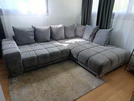 Ecksofa Grau mit Bettfunktion und Stauraum 270x220cm