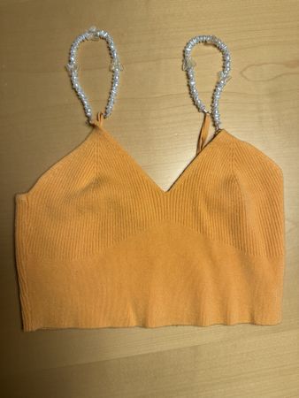  Knitwear Crop Top Orange Beaded Straps XS