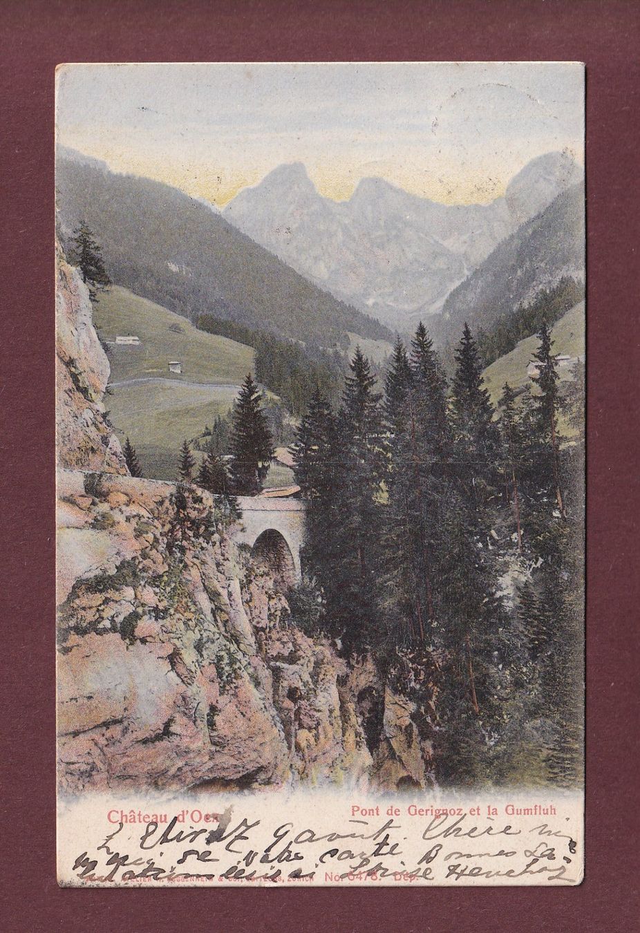 Cartoline postali: CHÂTEAU D'OEX - Pont de Gerignoz - 1905 – Usato da Pully venduto da nicecards