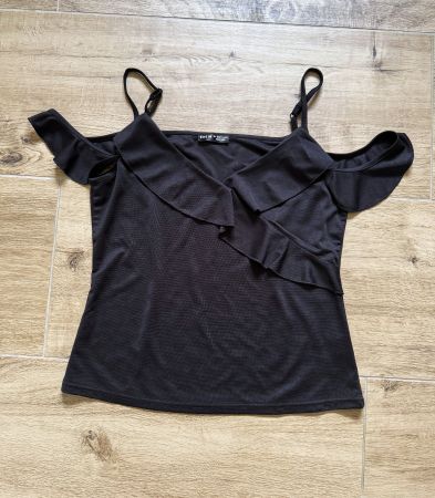 Latin Top Spaghetti schwarz M/L seitliche Rüschen