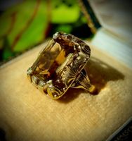Vintage 1940  Grosser Statement 5ct Citrine 14K Gold Ring