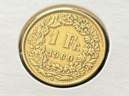 Schweiz 1 Silber-Franken 1960 B vzgl vergoldet Helvetia